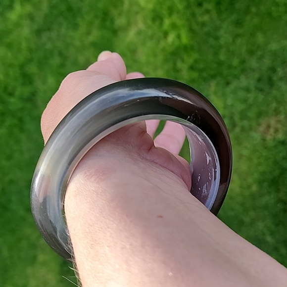 Vintage 80s Smoky Lucite Bangle Bracelet Mod Retro GoGo Translucent - Picture 5 of 15